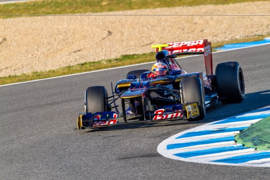 JEREZ DE LA FRONTERA, SPAIN - FEB 10: Jean Eric Vergne of Toro Rosso F1 races on training session on February 10 , 2012, in Jerez de la Frontera , Spain