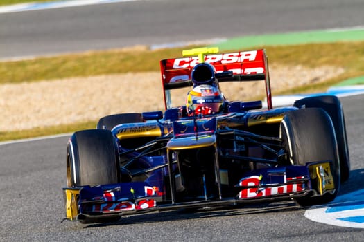 JEREZ DE LA FRONTERA, SPAIN - FEB 10: Jean Eric Vergne of Toro Rosso F1 races on training session on February 10 , 2012, in Jerez de la Frontera , Spain