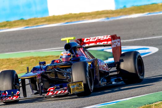 JEREZ DE LA FRONTERA, SPAIN - FEB 10: Jean Eric Vergne of Toro Rosso F1 races on training session on February 10 , 2012, in Jerez de la Frontera , Spain