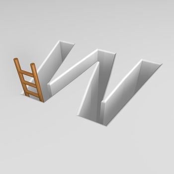 uppercase letter w shape hole with ladder - 3d illustration