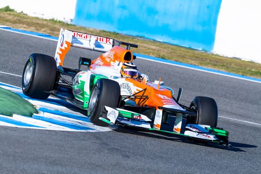 JEREZ DE LA FRONTERA, SPAIN - FEB 10: Nico Hülkenberg of Force India F1 races on training session on February 10 , 2012, in Jerez de la Frontera , Spain