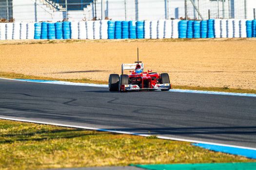 JEREZ DE LA FRONTERA, SPAIN - FEB 10: Fernando Alonso of Scuderia Ferrari F1 races on training session on February 10 , 2012, in Jerez de la Frontera , Spain