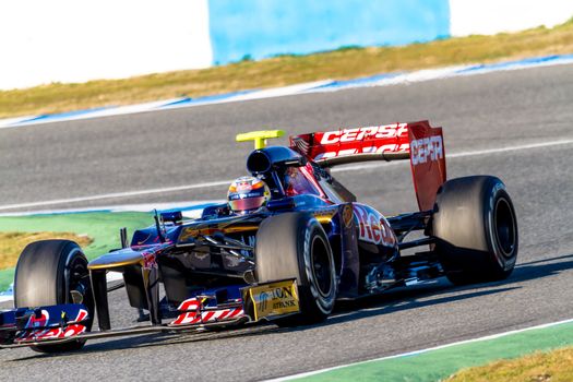 JEREZ DE LA FRONTERA, SPAIN - FEB 10: Jean Eric Vergne of Toro Rosso F1 races on training session on February 10 , 2012, in Jerez de la Frontera , Spain