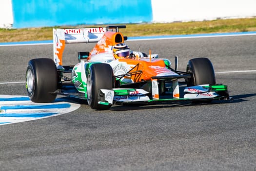 JEREZ DE LA FRONTERA, SPAIN - FEB 10: Nico Hülkenberg of Force India F1 races on training session on February 10 , 2012, in Jerez de la Frontera , Spain