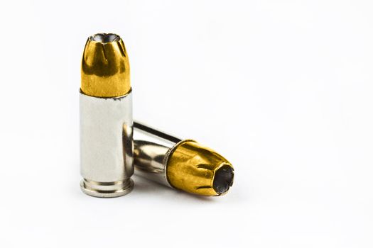 9 mm bullets on a white background isolated