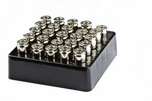 9 mm bullets on a white background isolated