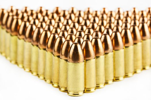 9 mm bullets on a white background isolated