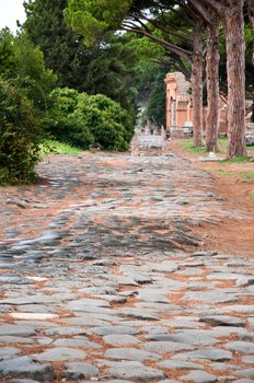 Antique stone roman way at Ostia Antica - Roma - Italy
