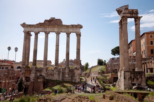 Columns Ruins at foro romano horizontal view - Roma - Italy