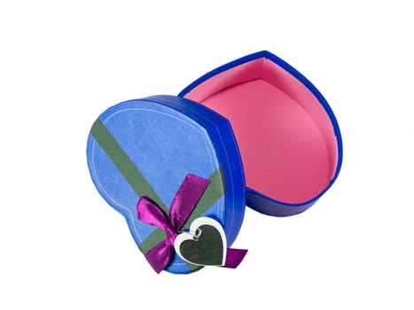Blue Heart shaped box in heart shape on white background