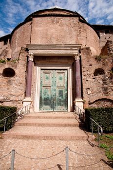 Romulo Temple at Foro Romano vertical view - Roma - Italy
