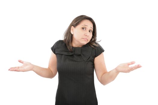 Close up of businesswoman having no idea against a white background