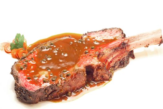 Gourmet Main Entree Course Grilled Wagyu beef steak with spicy Pepper sauce