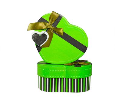 Green Heart shaped box in heart shape on white background