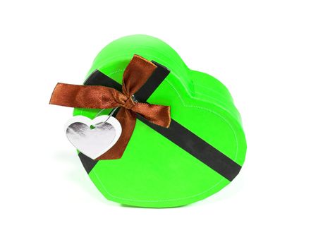 Green Heart-shaped box in heart shape on white background