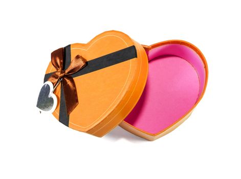 Orange Heart-shaped box in heart shape on white background