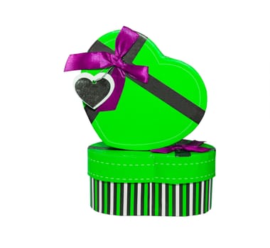 Green Heart shaped box in heart shape on white background