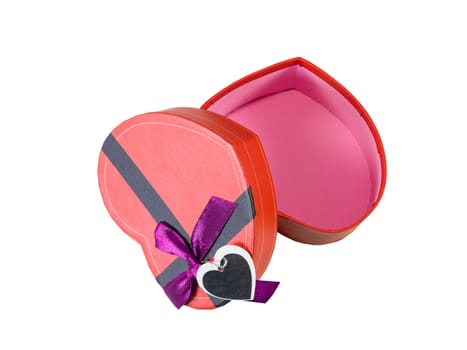 Red Heart shaped box in heart shape on white background