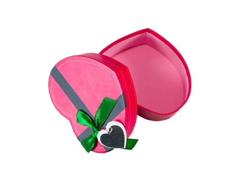 Pink Heart shaped box in heart shape on white background