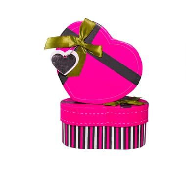 Pink Heart shaped box in heart shape on white background