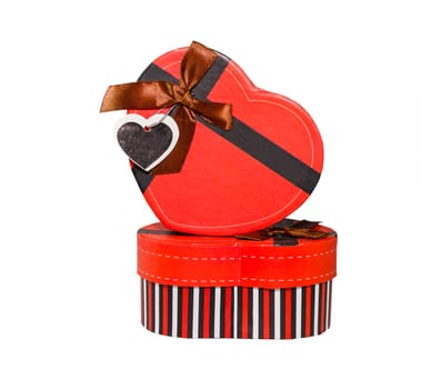 Red Heart shaped box in heart shape on white background