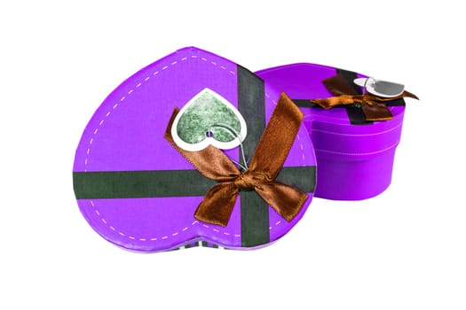 Violet Heart-shaped box in heart shape on white background