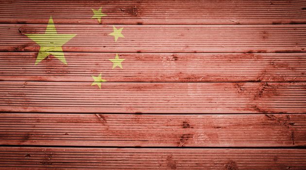 Natural wood planks texture background with the colors of the flag of China