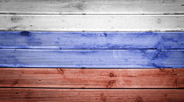 Natural wood planks texture background with the colors of the flag of Russia