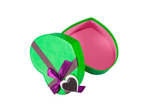 Green Heart shaped box in heart shape on white background