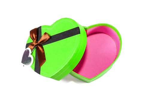Green Heart-shaped box in heart shape on white background