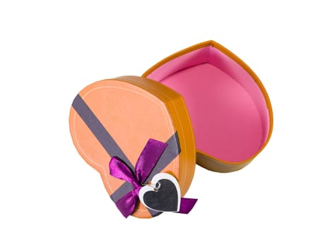 Orange Heart shaped box in heart shape on white background