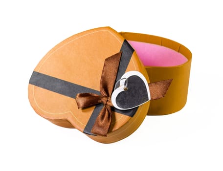 Orange Heart-shaped box in heart shape on white background