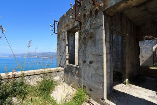 second world war ruins over Mediterranean sea, Liguria, Italy