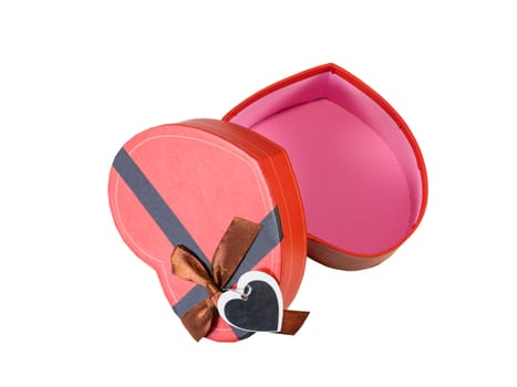 Red Heart shaped box in heart shape on white background