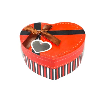 Red Heart-shaped box in heart shape on white background