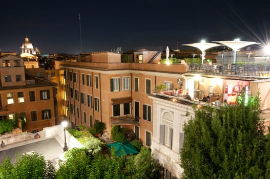 Roman buildings sight from Spanish steps at night - Italy