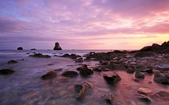 Rocks at Mupe Bay at sunset, Dorset