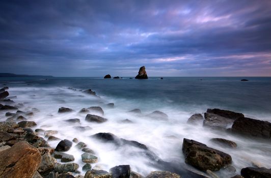 Rocks at Mupe Bay at sunset, Dorset