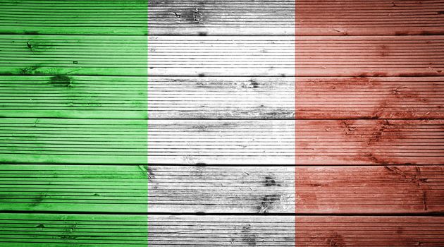Natural wood planks texture background with the colors of the flag of Italy