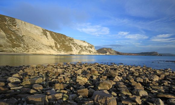 Rocks at Mupe Bay at sunset, Dorset