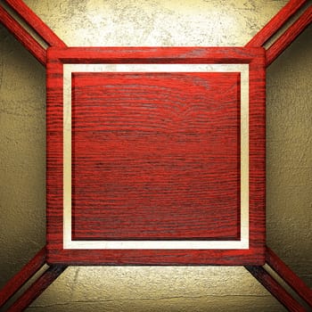 wood on golden wall made in 3D