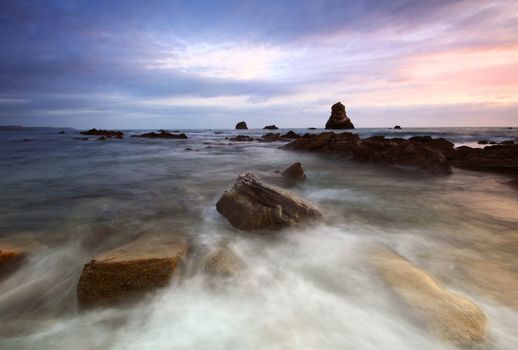 Rocks at Mupe Bay at sunset, Dorset