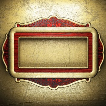 wood on golden wall made in 3D
