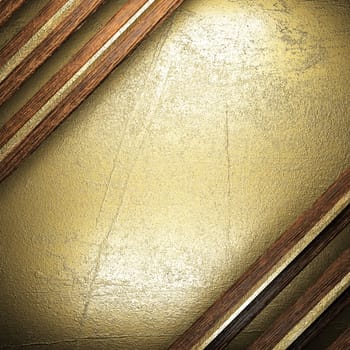 wood on golden wall made in 3D