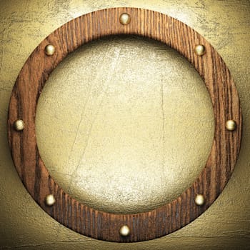 wood on golden wall made in 3D