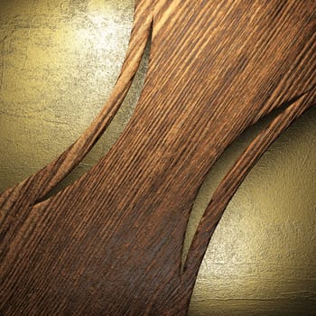 wood on golden wall made in 3D