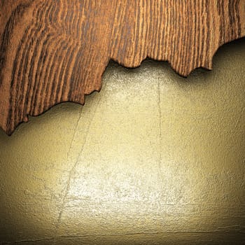 wood on golden wall made in 3D