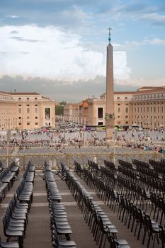 Chairs at Saint Peter square with obelisk - Vaticano - Italy