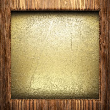 wood on golden wall made in 3D