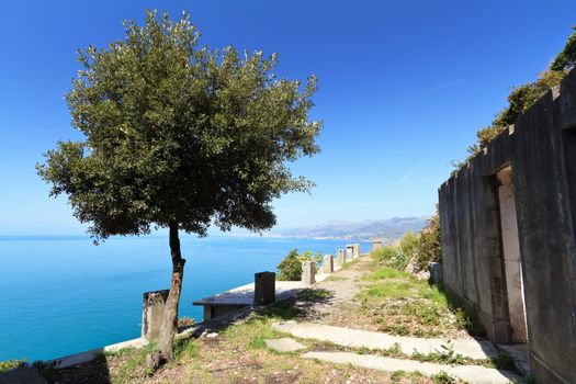 second world war ruins over Mediterranean sea, Liguria, Italy